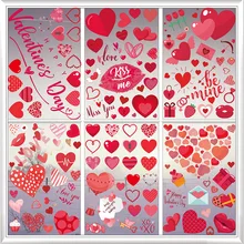 9 Sheets Valentines Day Window Clings Heart Shaped Static Stickers Pink Glass Decal for 2024 Valentines Wedding Party Supplies