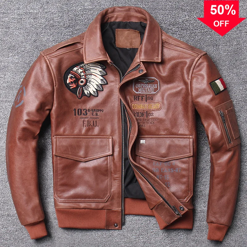 2022 Brown Genuine Leather Jacket Men Italy Military Style Plus Size 5XL Real Natural Cowhide Autumn Slim Fit Pilot Coat
2022 Brown Genuine Leather Jacket Men Italy Military Style Plus Size 5XL Real Natural Cowhide Autumn Slim Fit Pilot Coat