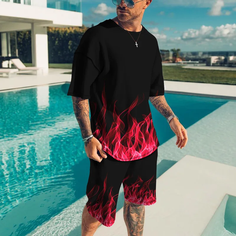Men's New Summer Tracksuit Flame Pattern T-Shirt Shorts Set 2 Piece Sports Outfits Black Jogging Suit Casual Oversized Clothing
Men's New Summer Tracksuit Flame Pattern T-Shirt Shorts Set 2 Piece Sports Outfits Black Jogging Suit Casual Oversized Clothing