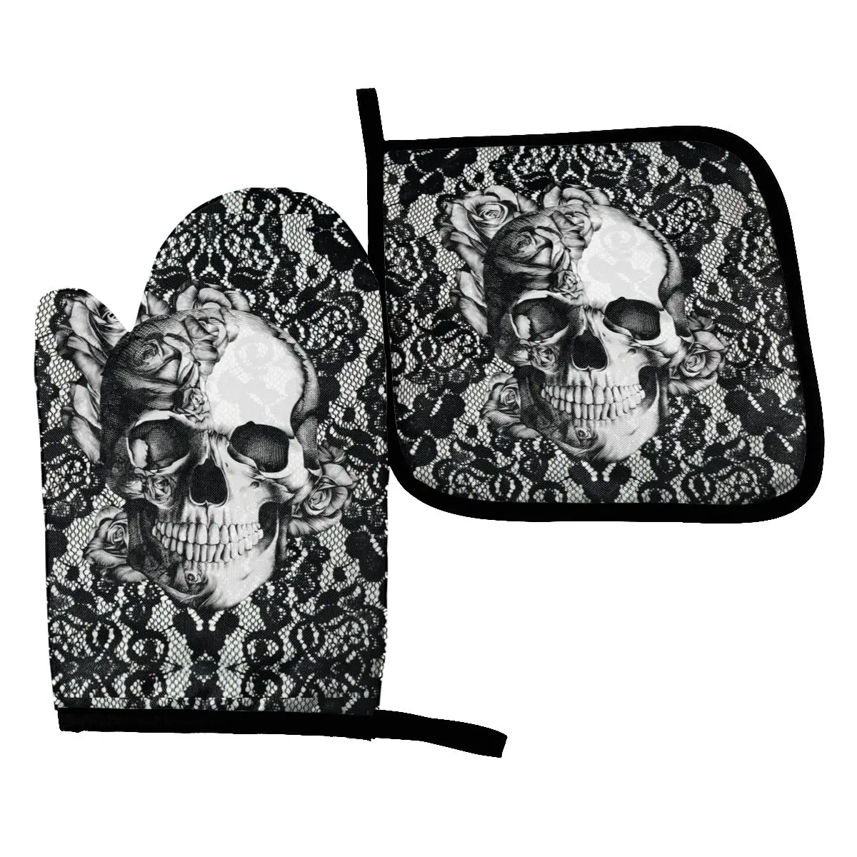 Gothic Lace Skull Kitchen Gloves Baking Oven Cooking Oven Mitts Polyester Potholder Pad BBQ Gloves Microwave Insulation Pad
Gothic Lace Skull Kitchen Gloves Baking Oven Cooking Oven Mitts Polyester Potholder Pad BBQ Gloves Microwave Insulation Pad