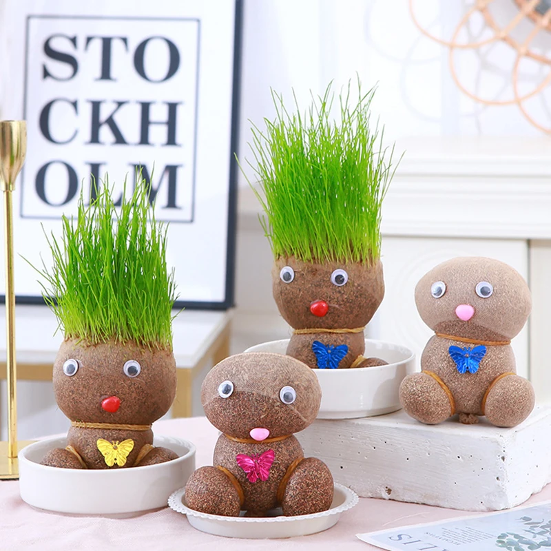 

Room Decor Home Decoration Small Growing Grass Head Doll Plant Beautiful Children Gift Indoor Balcony Baby Pot Planters