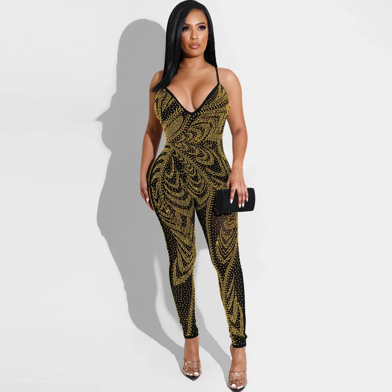 #6107 Black Gold Backless Jumpsuits Women Shiny Diamonds Ladies Jumpsuits Camisole Jumpsuits Tight Bodycon Body Femme Party Club
#6107 Black Gold Backless Jumpsuits Women Shiny Diamonds Ladies Jumpsuits Camisole Jumpsuits Tight Bodycon Body Femme Party Club