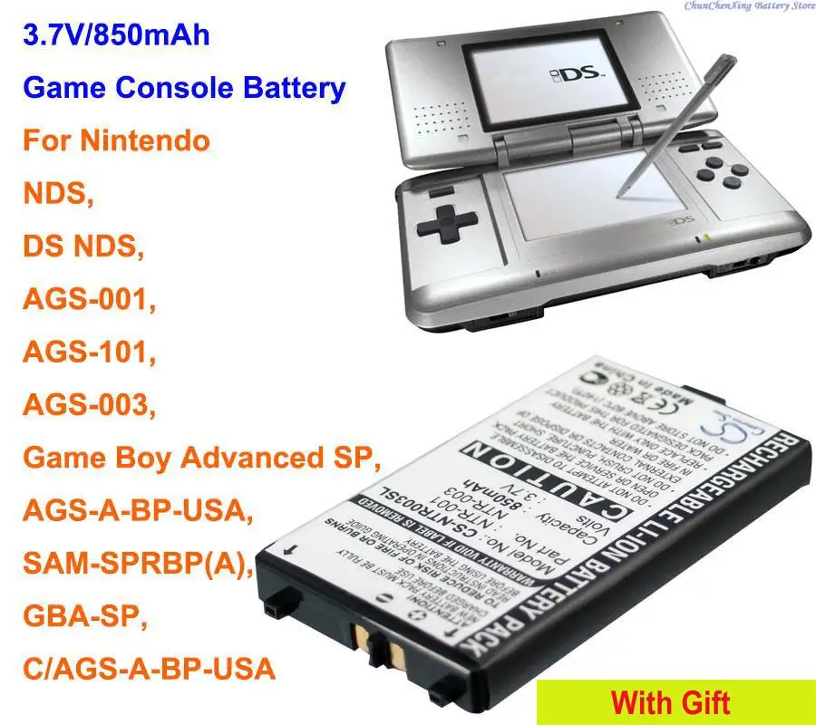 Cameron Sino 850mAh Game Console Battery NTR-001, NTR-003 for Nintendo NDS,DS NDS,AGS-001,AGS-101,AGS-003,GBA-SP,SAM-SPRBP(A)
Cameron Sino 850mAh Game Console Battery NTR-001, NTR-003 for Nintendo NDS,DS NDS,AGS-001,AGS-101,AGS-003,GBA-SP,SAM-SPRBP(A)
