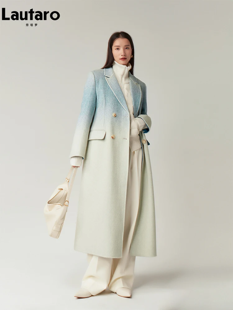 

Lautaro Autumn Winter Long Vintage Loose Warm Thick Soft Gradient Woolen Coat Women Luxury Designer Clothes 2023 Runway Fashion