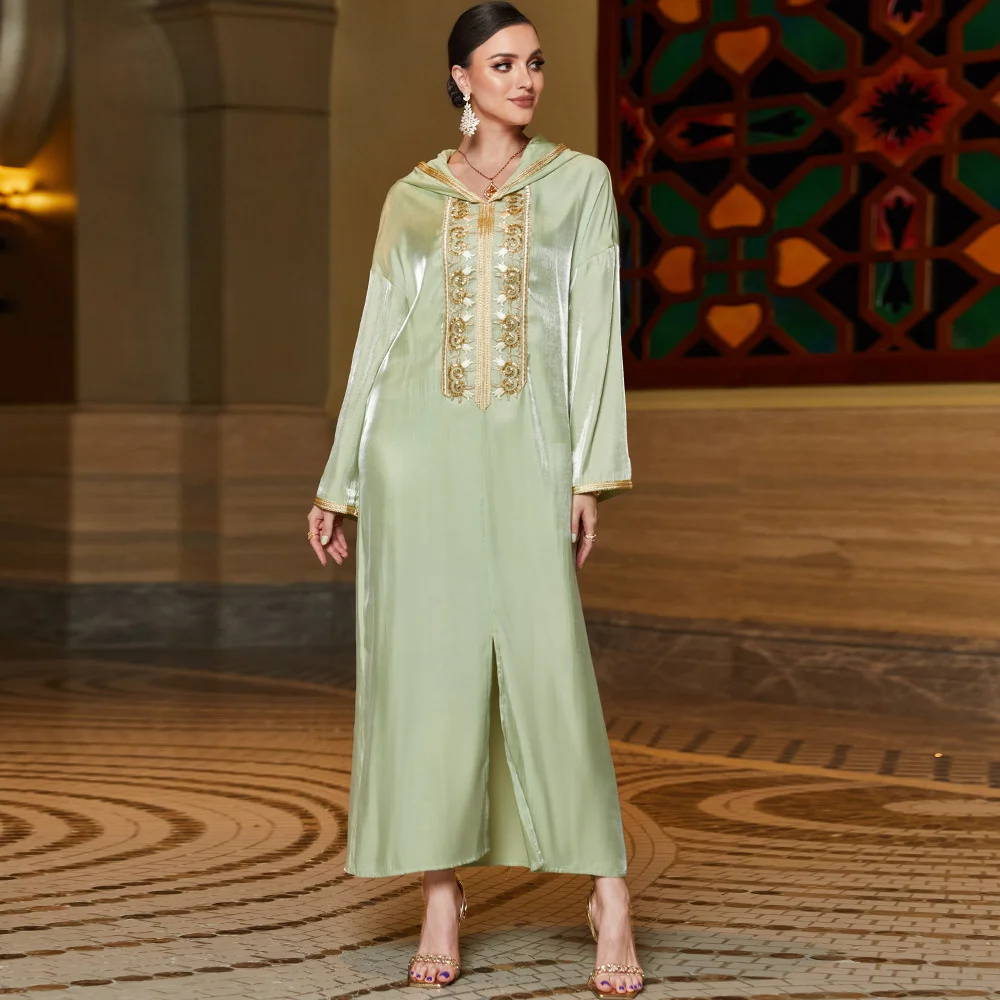 Женский муслиновый Халат с капюшоном Abaya Jellaba, женский халат из Дубая с золотистым, зеленым и мятным кружевом и бусинами, арабский халат с вышивкой
Женский муслиновый Халат с капюшоном Abaya Jellaba, женский халат из Дубая с золотистым, зеленым и мятным кружевом и бусинами, арабский халат с вышивкой
