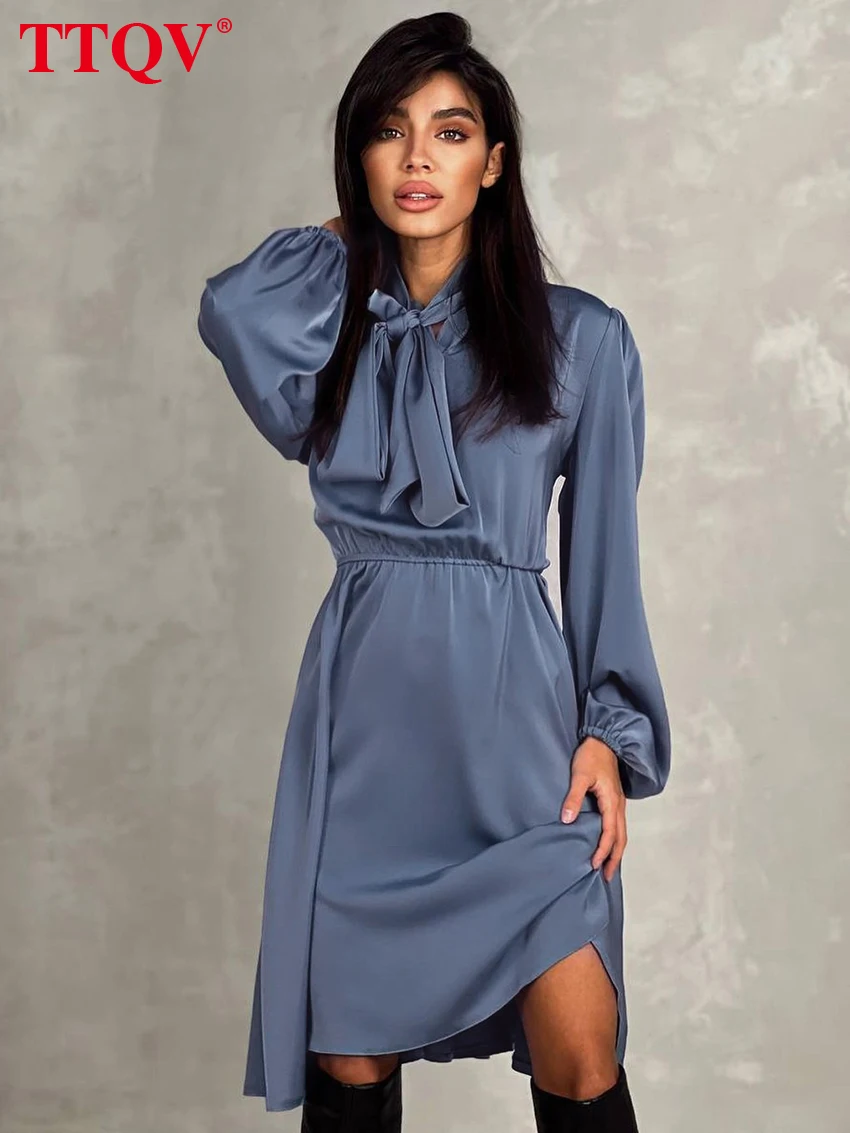 TTQV Elegant Blue Bow Collar Dresses For Women 2023 Fashion Long Sleeve High Waisted Dresses Casual Solid Knee-length Dress
TTQV Elegant Blue Bow Collar Dresses For Women 2023 Fashion Long Sleeve High Waisted Dresses Casual Solid Knee-length Dress