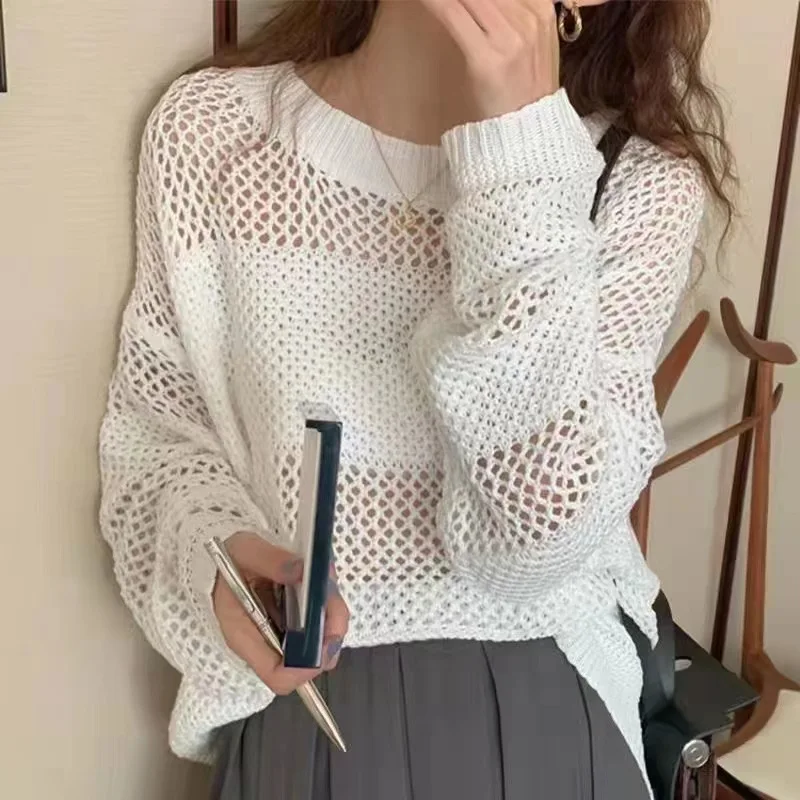 Vintage Loose Smock Tops Summer Fashion All-match Casual Geometic Hollow Out Outfits Y2K See-though Knit Shirts
Vintage Loose Smock Tops Summer Fashion All-match Casual Geometic Hollow Out Outfits Y2K See-though Knit Shirts
