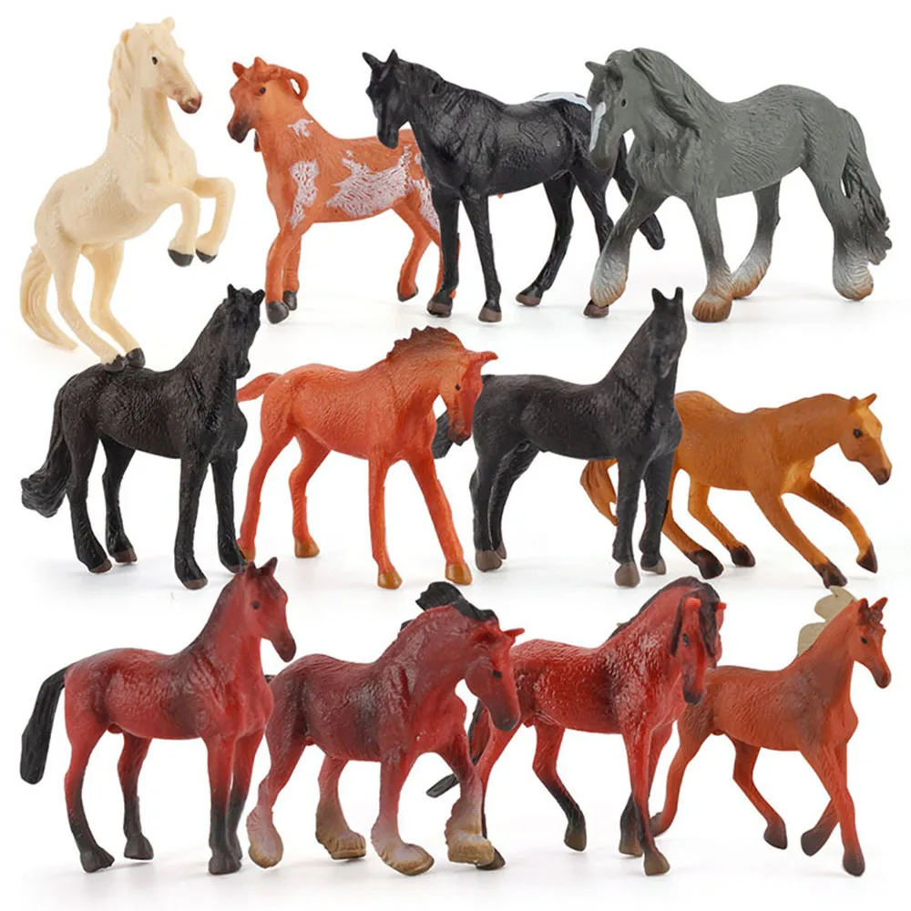 

12pcs/Set Forest Wild Steed Farm Animal Models Arabian Horse Simulation Horse Figurines Action Figures Collection Kids Toys Gift