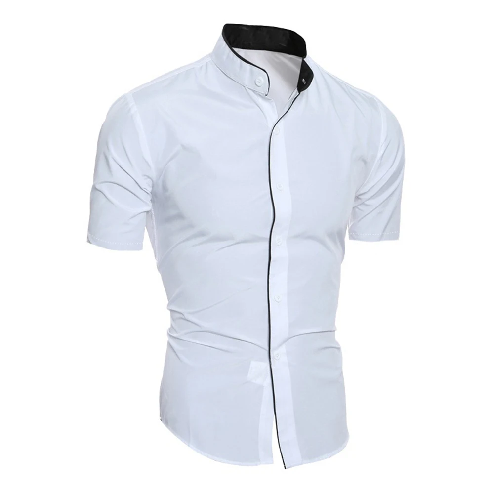 Summer Man Short Sleeve Shirt Solid Fitness Mens Stand Collar Super Slim Fit Business Dress Shirt Button Gym Tops
Summer Man Short Sleeve Shirt Solid Fitness Mens Stand Collar Super Slim Fit Business Dress Shirt Button Gym Tops