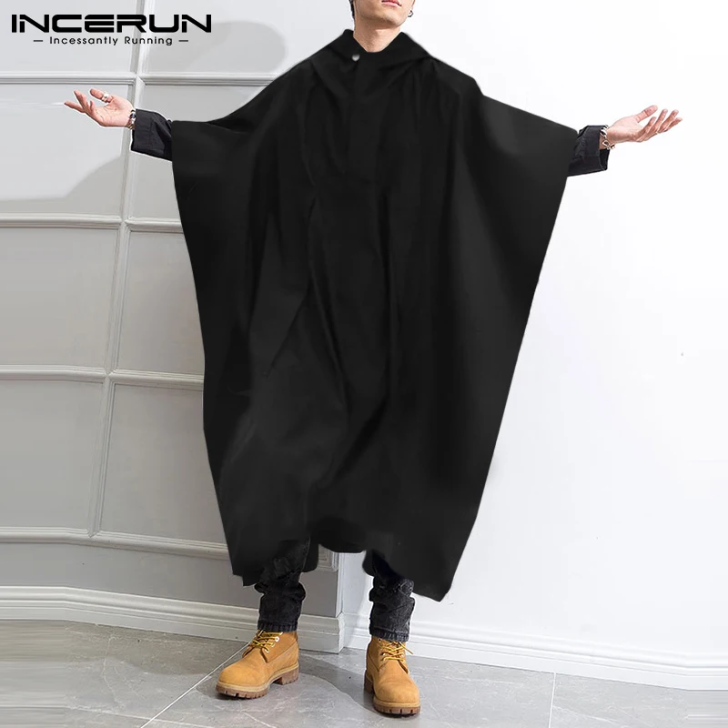

New Men Handsome Well Fitting Trench Casual Streetwear Winter Hooded Tops 2023 Cape Coats Long Sleeve Cloak Poncho S-5XL INCERUN