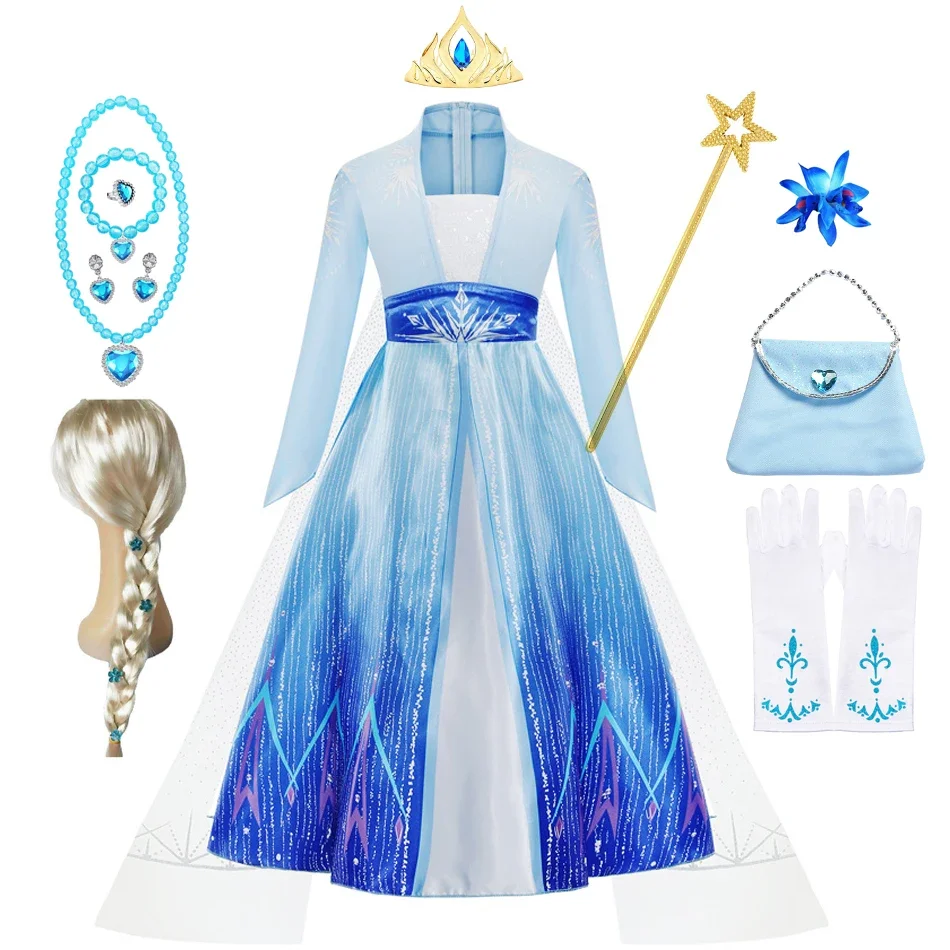 

Костюм Эльзы для девочек на день рождения, ярко-синий карнавальный костюм с длинным рукавом, детское платье принцессы для девочек, костюм Эльзы для девочек
