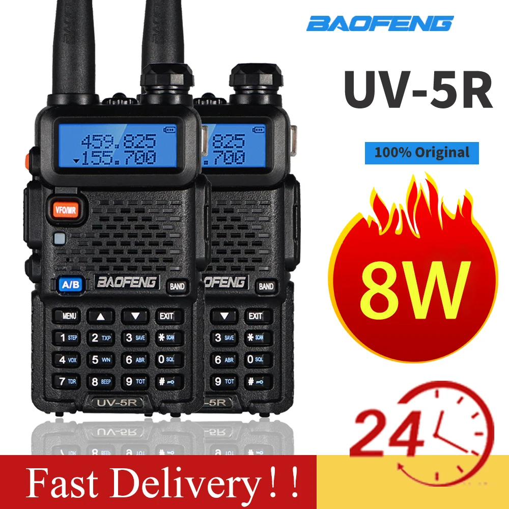 2pcs Real 8W Baofeng UV-5R Walkie Talkie 1800mAH High Power Amateur Ham CB Radio Station Dual Band Transceiver 10KM Intercom
2pcs Real 8W Baofeng UV-5R Walkie Talkie 1800mAH High Power Amateur Ham CB Radio Station Dual Band Transceiver 10KM Intercom