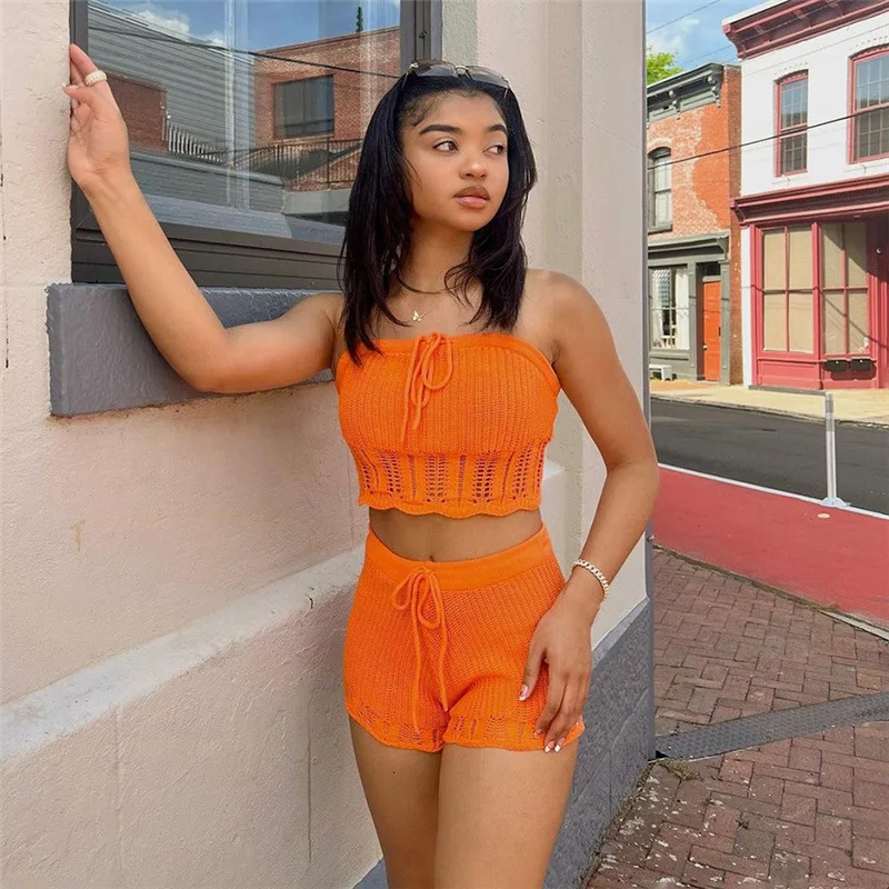 Solid Color Hollow Out Knitted Two Piece Set Women Drawstring Strapless Crop Top And Shorts 2023 Summer Beach Tracksuit
Solid Color Hollow Out Knitted Two Piece Set Women Drawstring Strapless Crop Top And Shorts 2023 Summer Beach Tracksuit
