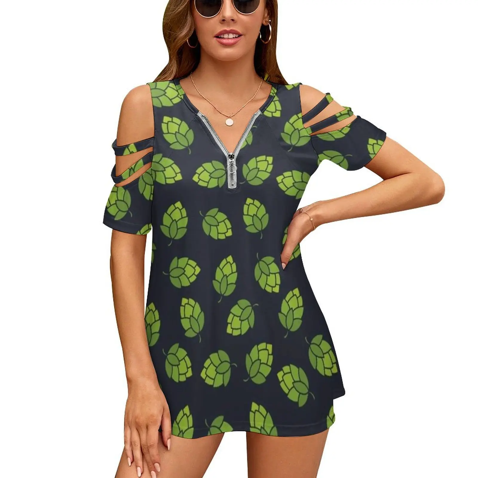 Hop Pattern New Fashion Zip Off Shoulder Top Short-Sleeve Women Shirt Leaf Malt Icon Hop Harvest Herb Herbal Natural Nature
Hop Pattern New Fashion Zip Off Shoulder Top Short-Sleeve Women Shirt Leaf Malt Icon Hop Harvest Herb Herbal Natural Nature