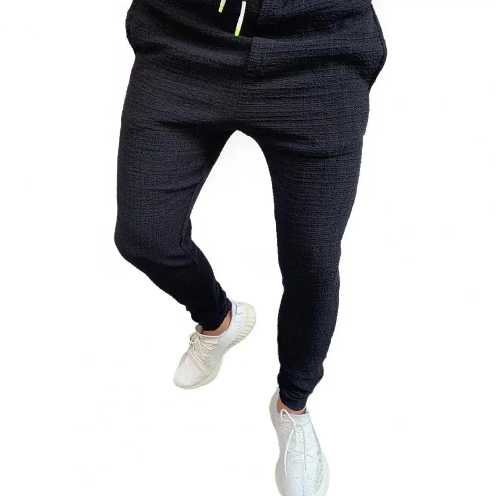 Брюки мужские повседневные однотонные, спортивные облегающие брюки с эластичной талией и завязками, с карманами, яркие