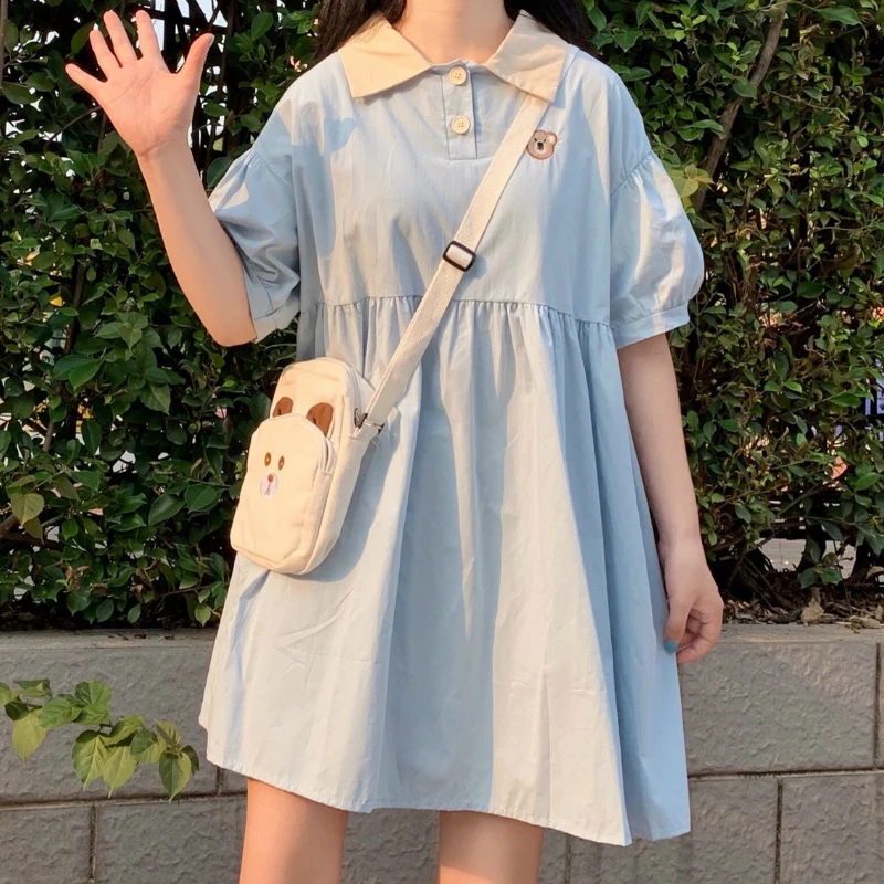Dress Women Harajuku Summer Loose Lapel Soft Japanese Short Sleeve Kawaii Sweet Girls Midi Dresses Holiday Chic A-line Popular
Dress Women Harajuku Summer Loose Lapel Soft Japanese Short Sleeve Kawaii Sweet Girls Midi Dresses Holiday Chic A-line Popular