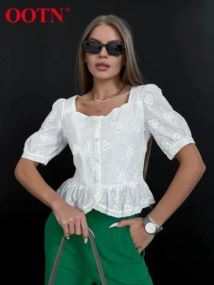 Белая жаккардовая Элегантная блузка OOTN, хлопковая летняя Офисная Женская кружевная рубашка с рукавами-фонариками и оборками, подходящие ко... 
Белая жаккардовая Элегантная блузка OOTN, хлопковая летняя Офисная Женская кружевная рубашка с рукавами-фонариками и оборками, подходящие ко...