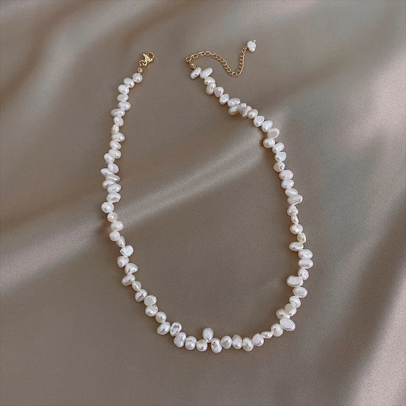 

Elegant Rice Grain Shape Irregular Freshwater Pearl Women's Necklace Bracelet Set Party Banquet Jewelry Collier Femme Goth