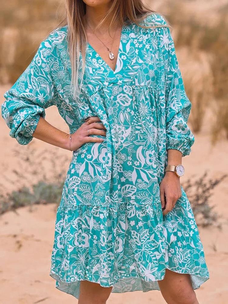 Fashion Floral Print Long Sleeve Deep V-neck Loose Casual Dress Women 2022 Summer Ruffles Splic A-line Beach Party Dresses Robe
Fashion Floral Print Long Sleeve Deep V-neck Loose Casual Dress Women 2022 Summer Ruffles Splic A-line Beach Party Dresses Robe