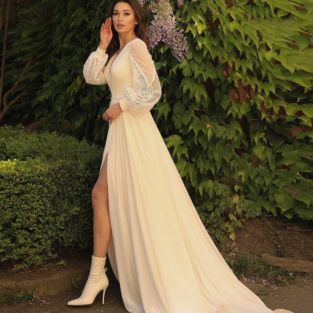 Chiffon Wedding Dress For Bride 2022 Vintage Cut-out Long Sleeves V-Neck Bridal Gowns Side Split A-Line Boho Свадебное платье
Chiffon Wedding Dress For Bride 2022 Vintage Cut-out Long Sleeves V-Neck Bridal Gowns Side Split A-Line Boho Свадебное платье