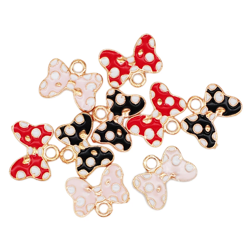 

30pcs/lot Enamel Bowknot Charms Pink Red Black Bow Tie Zinc Alloy KC Gold Color Tone Pendant Jewelry Making Accessory 18*14mm