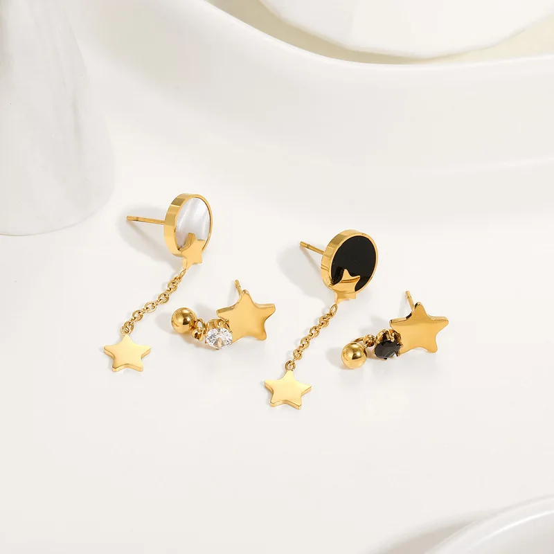 Five Pointed Star Diamond Inlaid Fritillaria Earrings Female Titanium Steel Plated Real Gold Asymmetric Design Lovely Jewelry
Five Pointed Star Diamond Inlaid Fritillaria Earrings Female Titanium Steel Plated Real Gold Asymmetric Design Lovely Jewelry