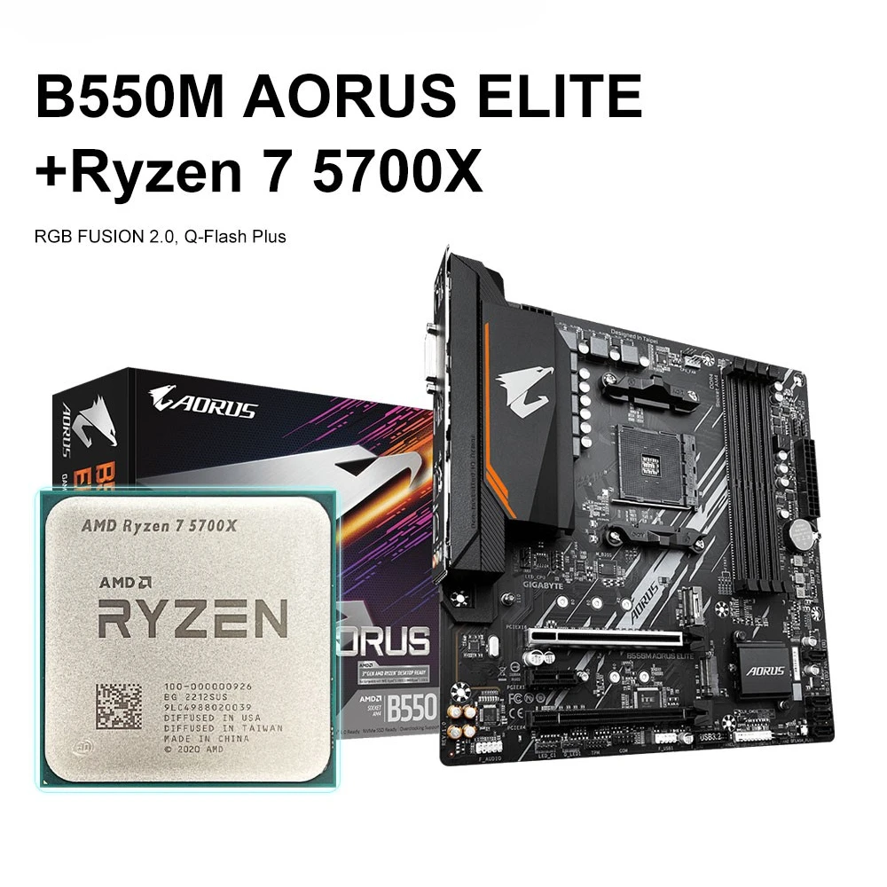 

B550M GIGABYTE AORUS ELITE Motherboard Set+AMD Ryzen 7 5700X R7 5700X CPU Processor DDR4 128GB Socket AM4 M.2 SATA 4000(OC)MHz