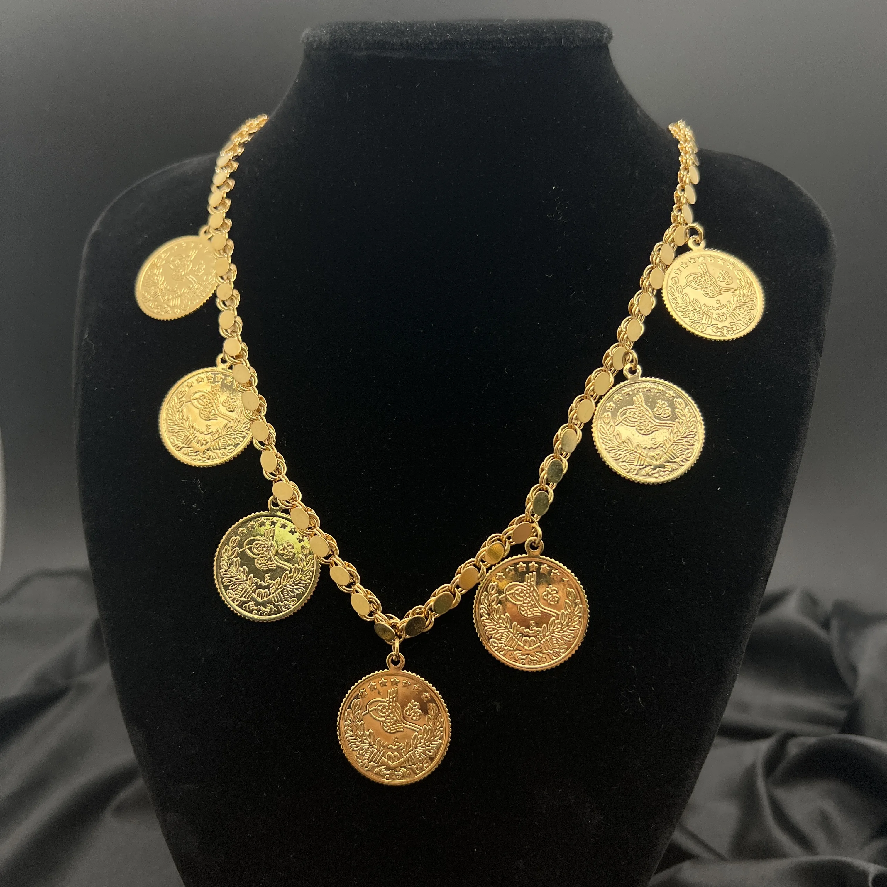 

MANDI New Three Size Coins Pendant Necklaces for Women Factory Price Turkish Arab Popular Gold Plated 60cm Handmade Chains
