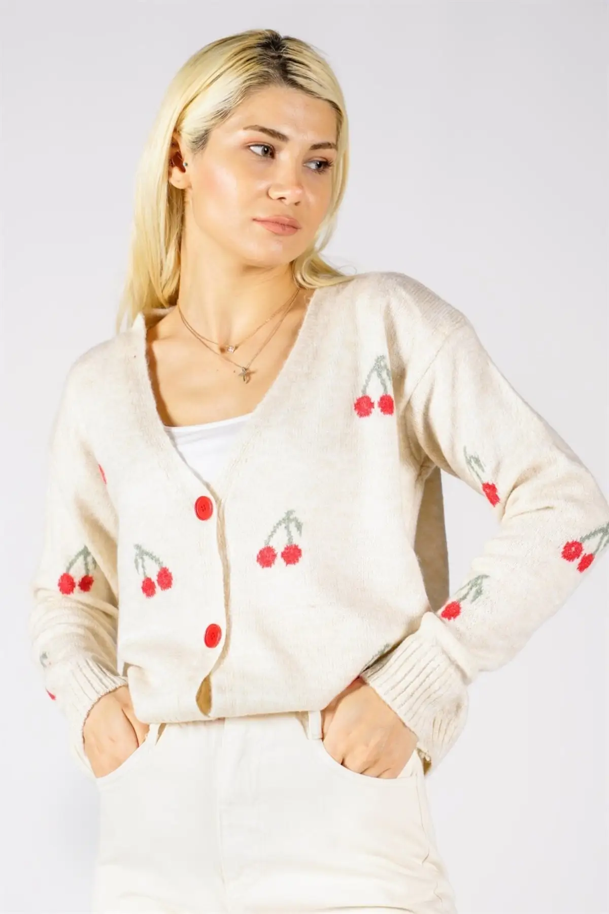 Women's Cardigan Cherry Patterned Mohair Ecru Casual Knitted Quality Fashion Cardigan Sweaters Loose Sweater Jumper
Women's Cardigan Cherry Patterned Mohair Ecru Casual Knitted Quality Fashion Cardigan Sweaters Loose Sweater Jumper
