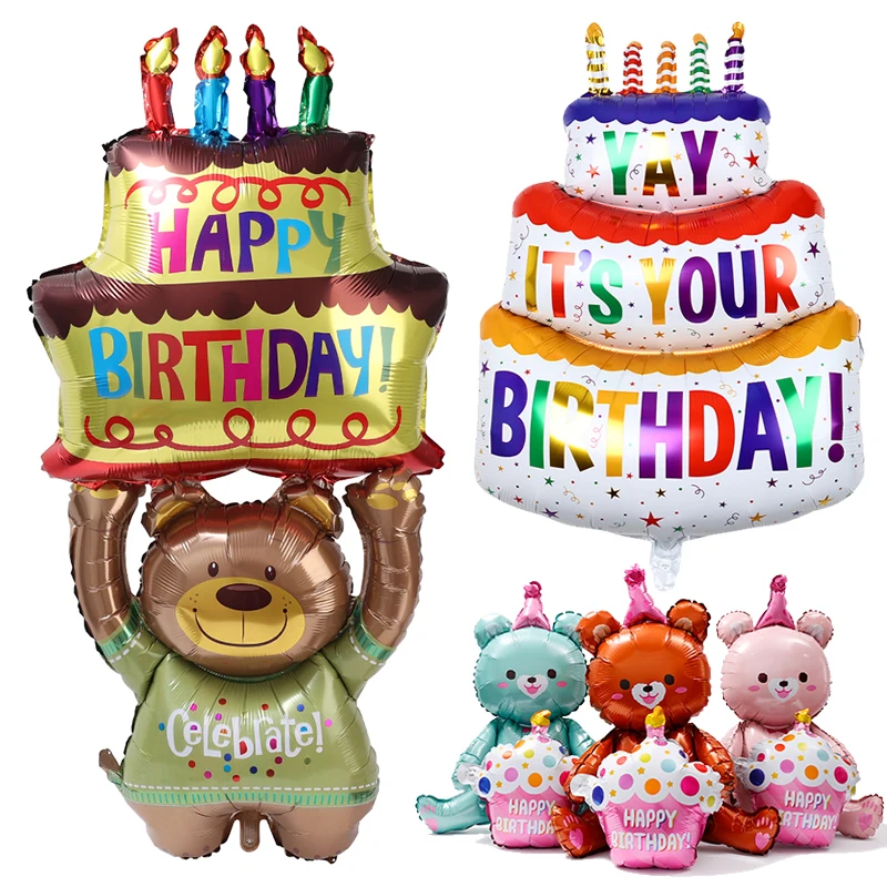 

Cartoon Bear Cake Foil Balloon Birthday Party Large 3-Layer Candle Cakes Balloons Baby Kids Shower Birthday Decoration Props Toy