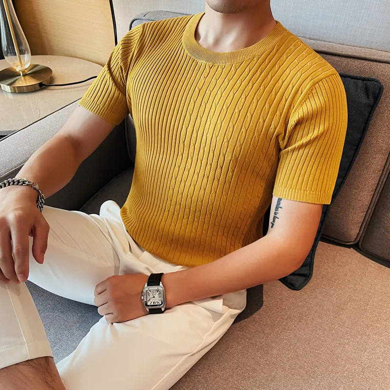 High End Luxury Jacquard Knitted Short Sleeve Men's Summer Trend Thin Round Neck T-shirt Men's Slim Short Sleeve Tees 4XL
High End Luxury Jacquard Knitted Short Sleeve Men's Summer Trend Thin Round Neck T-shirt Men's Slim Short Sleeve Tees 4XL