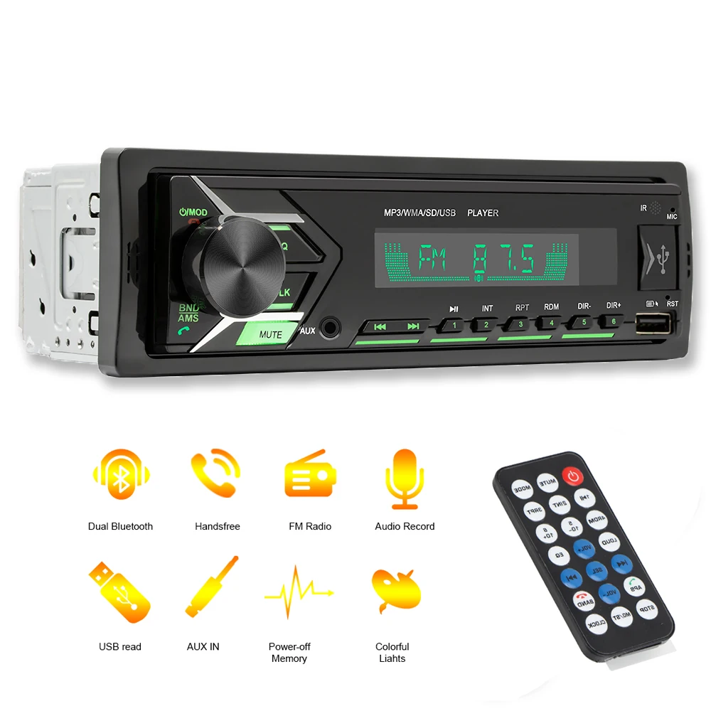 Автомобильный MP3-плеер, стерео-система с поддержкой Bluetooth, с функцией EQ, FM радио, 1 Din, TF, USB, AUX, 7 цветов подсветки, защита памяти
Автомобильный MP3-плеер, стерео-система с поддержкой Bluetooth, с функцией EQ, FM радио, 1 Din, TF, USB, AUX, 7 цветов подсветки, защита памяти