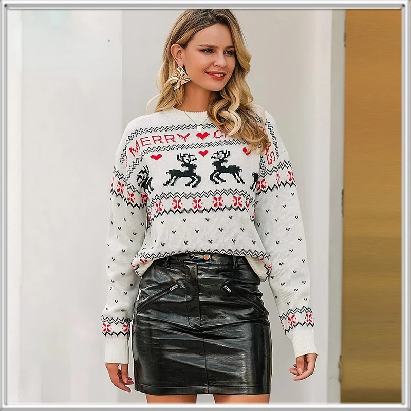 2021 Women's Winter Christmas Sweater Oversize Round Neck Fawn Jacquard Knit Jersey
2021 Women's Winter Christmas Sweater Oversize Round Neck Fawn Jacquard Knit Jersey