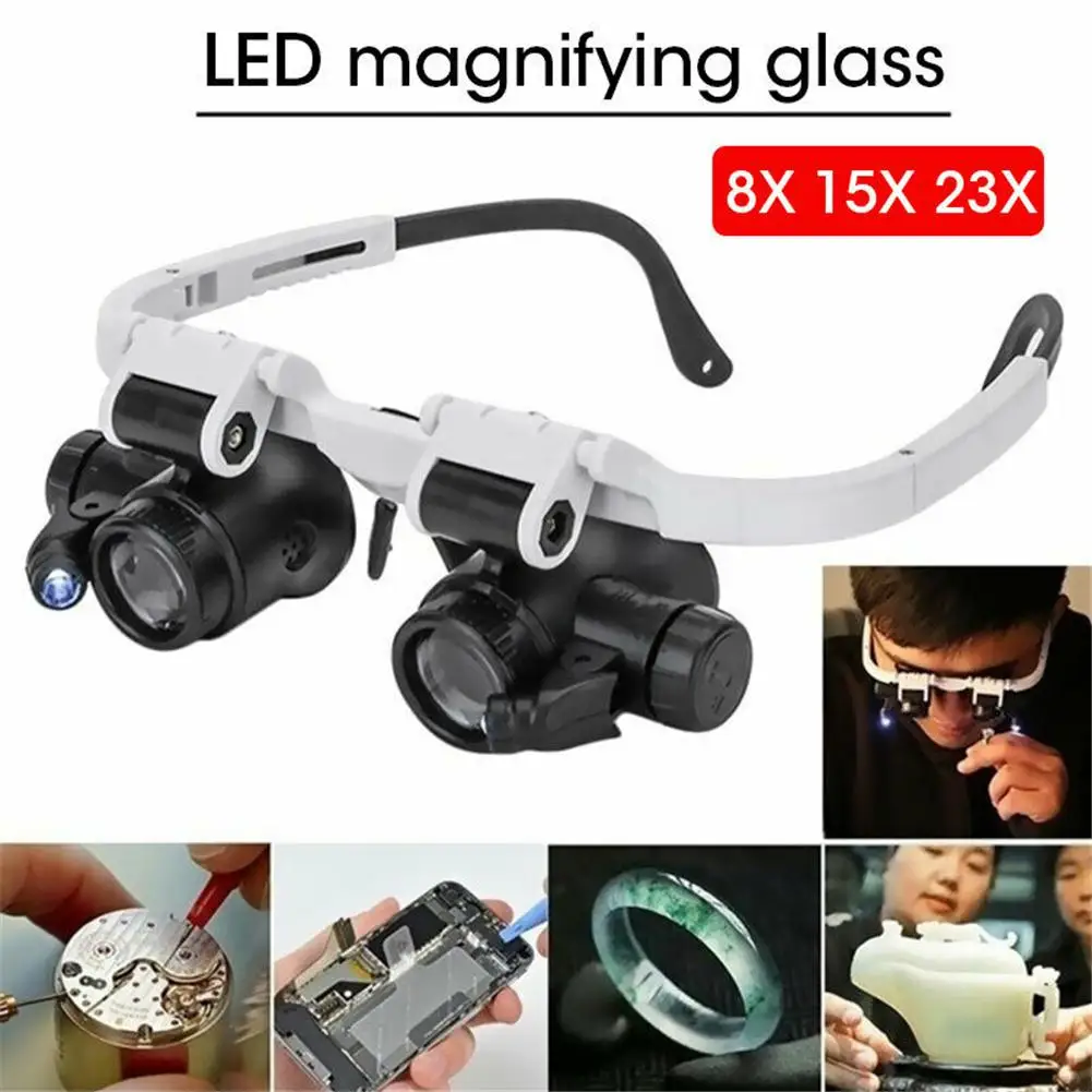 Size Adjustable Head Mounted LED Light Loupe Acrylic Lens Double Eyeglass Magnifying Glass Ergonomic For Watch Maintenance 
Size Adjustable Head Mounted LED Light Loupe Acrylic Lens Double Eyeglass Magnifying Glass Ergonomic For Watch Maintenance