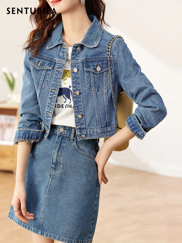 Sentubila Hight Street Solid Denim Jacket Skirt Suit Two Piece Sets for Women Short Spring Jackets A Line Mini Skirt Sets
Sentubila Hight Street Solid Denim Jacket Skirt Suit Two Piece Sets for Women Short Spring Jackets A Line Mini Skirt Sets