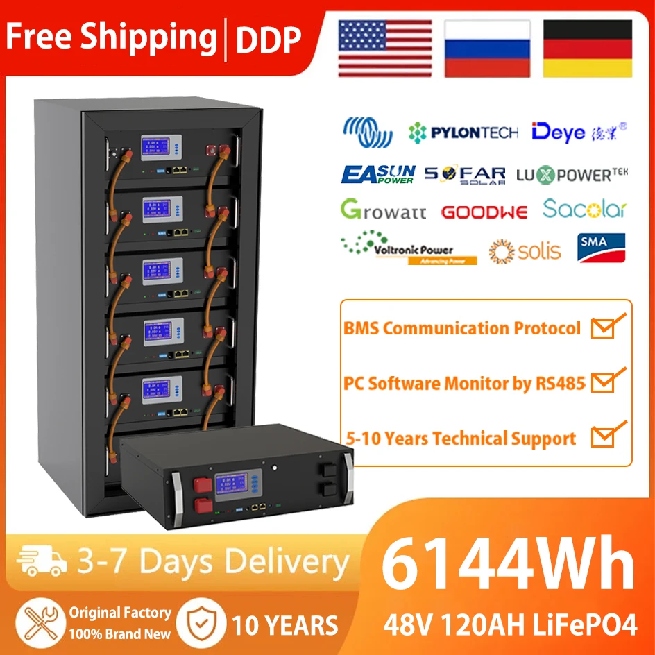 48V 120Ah LiFePO4 Battery Pack Bulit-in 16S BMS 51.2V 100Ah 200Ah Lithium Inverter Battery 6000 Cycles PC Monitor With RS485 CAN
48V 120Ah LiFePO4 Battery Pack Bulit-in 16S BMS 51.2V 100Ah 200Ah Lithium Inverter Battery 6000 Cycles PC Monitor With RS485 CAN