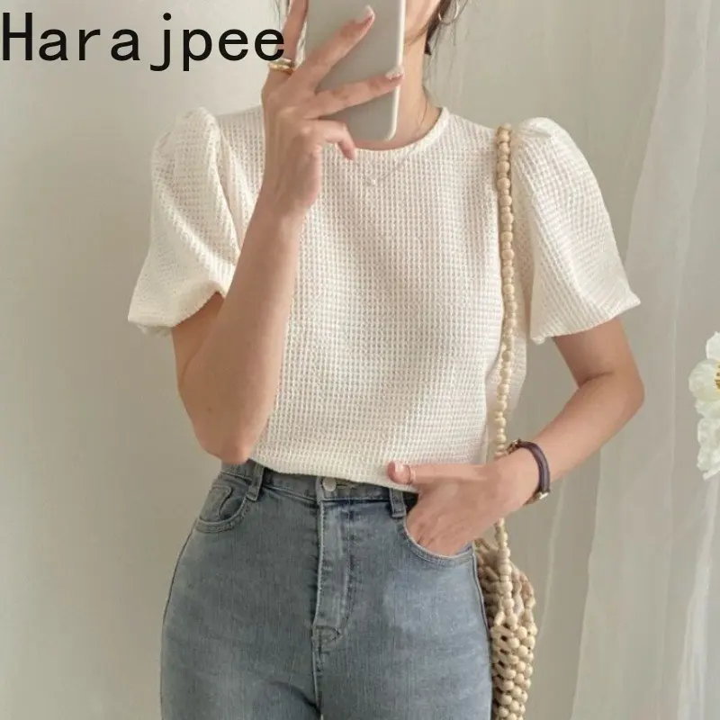 Harajpee Shirts Women Puff Short Sleeve O Neck Summer New Hollow Out Solid Loose 2023 Summer Chic Female Blouse Casual Tops
Harajpee Shirts Women Puff Short Sleeve O Neck Summer New Hollow Out Solid Loose 2023 Summer Chic Female Blouse Casual Tops