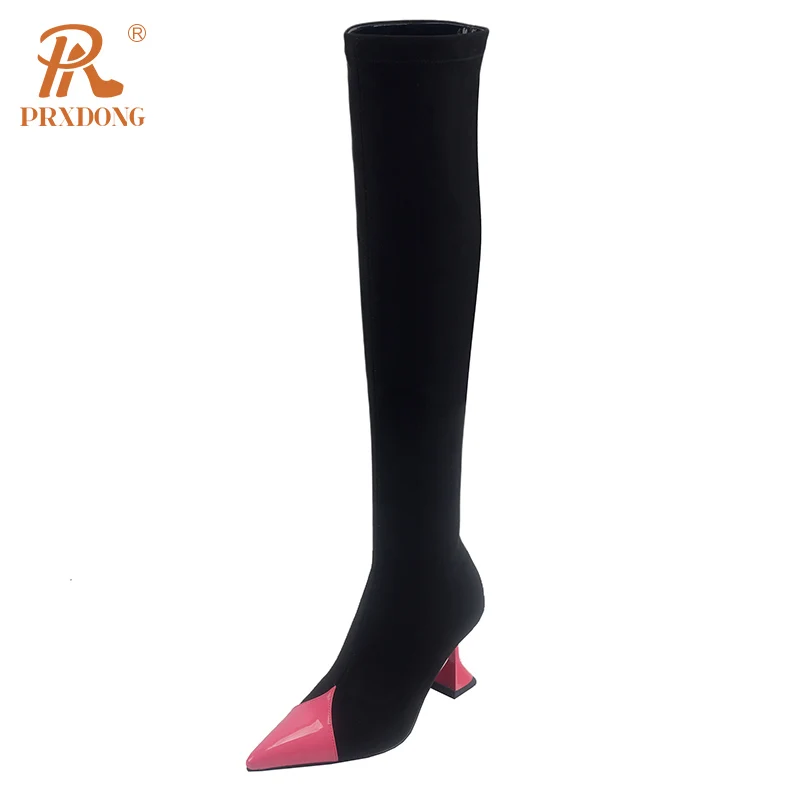 PRXDONG New Sexy Stretch Boots For Women Autumn Winter High heels Pointed Toe Zipper Pink Blue Dress Party Knee High Boots 34-39
PRXDONG New Sexy Stretch Boots For Women Autumn Winter High heels Pointed Toe Zipper Pink Blue Dress Party Knee High Boots 34-39