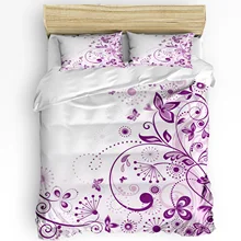 Flowers Butterfly Branches Purple White 3pcs Bedding Set For Bedroom Double Bed Home Textile Duvet Cover Quilt Cover Pillowcase