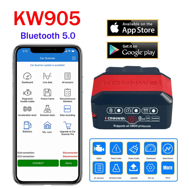 Konnwei Bluetooth 5.0 ELM327 V1.5 OBD2 Сканер KW906 OBDII Автоматические диагностические инструменты ELM 327 V 1.5 OBD 2 Считыватели автомобильных кодов Инструменты сканирования
Konnwei Bluetooth 5.0 ELM327 V1.5 OBD2 Сканер KW906 OBDII Автоматические диагностические инструменты ELM 327 V 1.5 OBD 2 Считыватели автомобильных кодов Инструменты сканирования