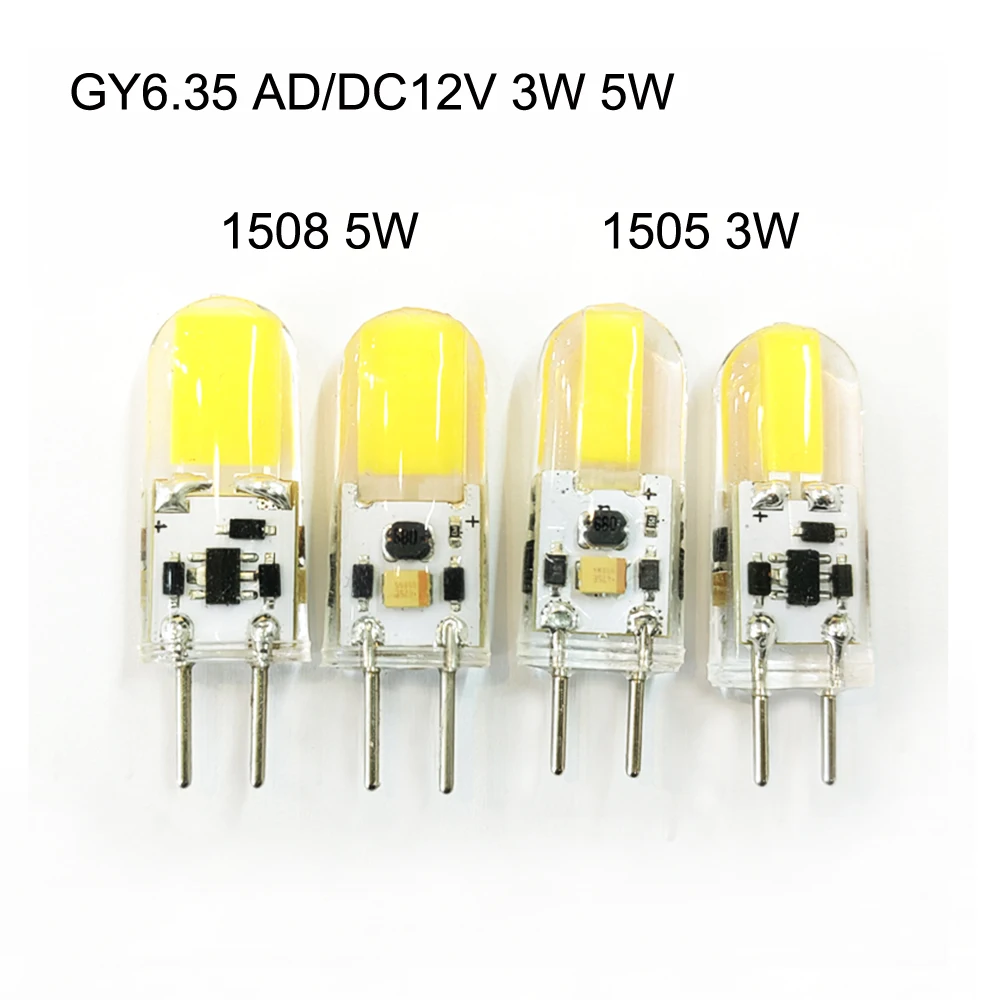 

Dimmable GY6.35 LED lamp DC 12V Silicone LED COB Spotlight Bulb 3W 5W 1505 1508 COB light Replace 30W 50W halogen lighting