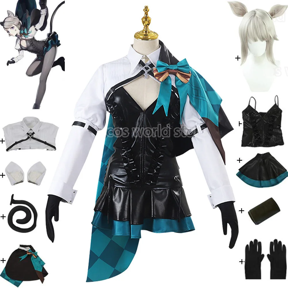 Genshin Impact Lynette Cosplay Costume Wig Women Sexy Leather Dress Cat Ear Tail Uniform Top Skir Outfit Halloween Party Costume
Genshin Impact Lynette Cosplay Costume Wig Women Sexy Leather Dress Cat Ear Tail Uniform Top Skir Outfit Halloween Party Costume