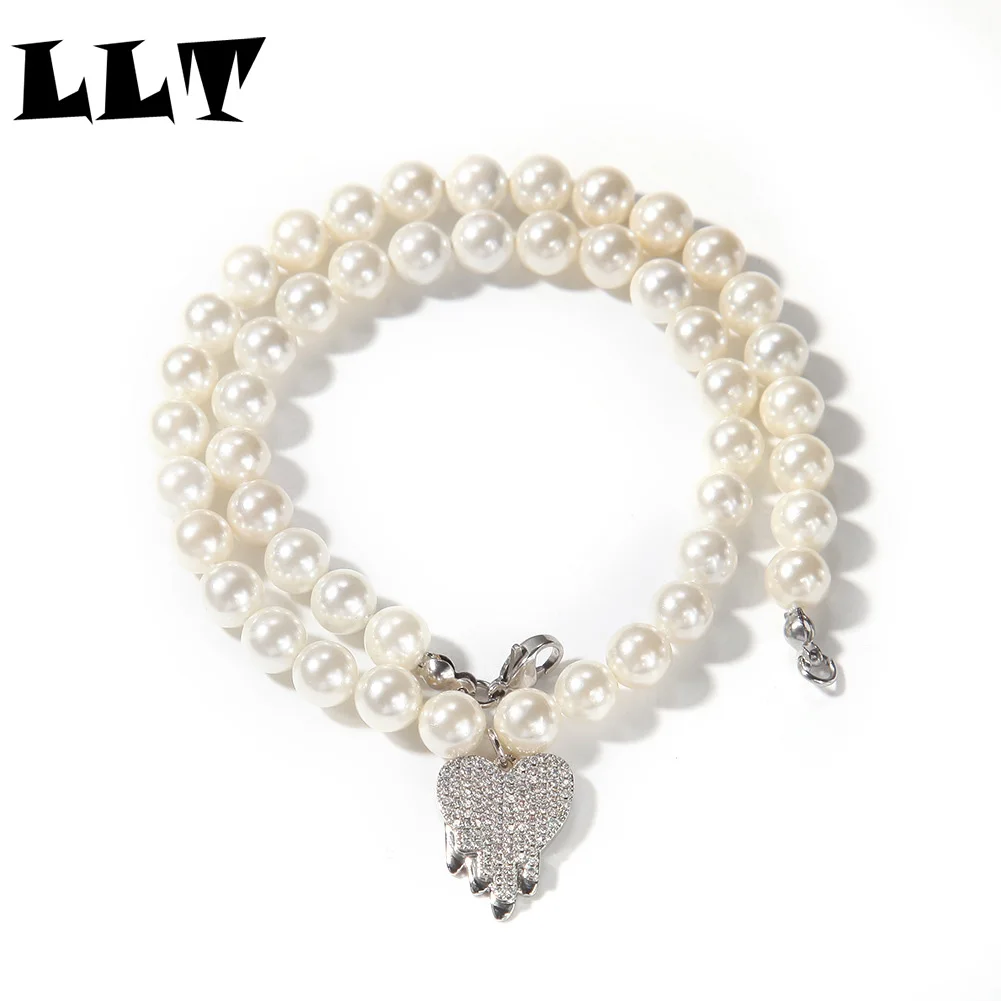 Iced Out Drop Love Heart Pendants Necklaces Gold Color for Men Women Jewelry with Pearl Beads Choker
Iced Out Drop Love Heart Pendants Necklaces Gold Color for Men Women Jewelry with Pearl Beads Choker