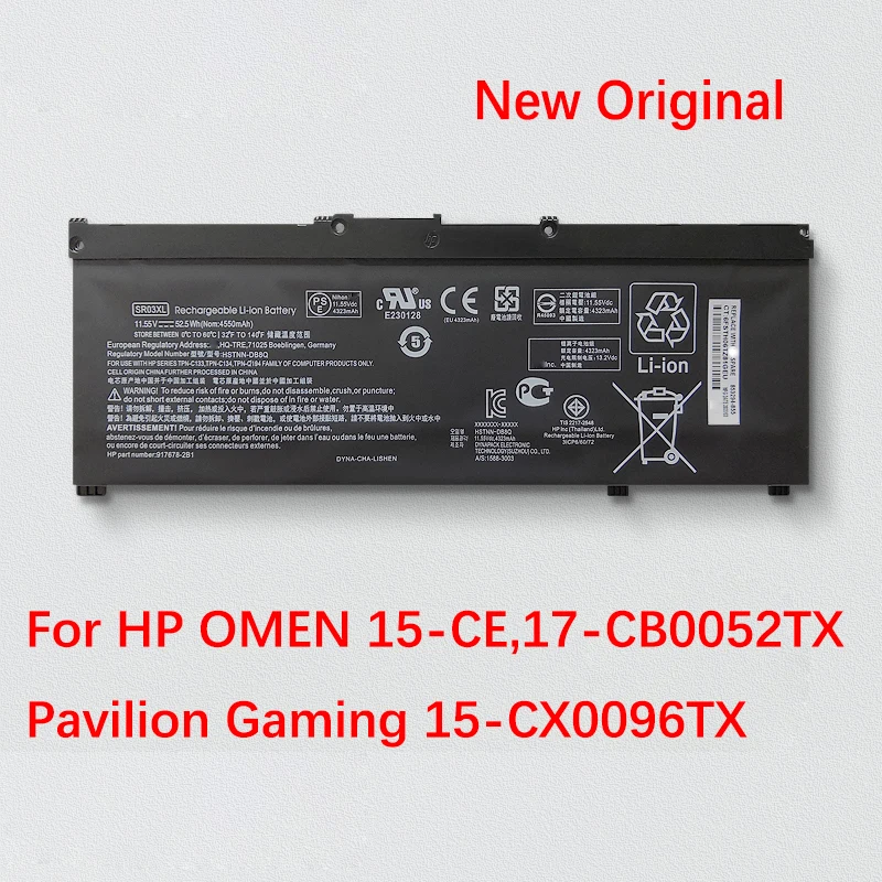 New Original SR03XL Laptop Battery For HP OMEN 15-CE,17-CB0052TX Pavilion Gaming 15-CX0096TX,CX0006NT HSTNN-DB8Q L08934-2B1
New Original SR03XL Laptop Battery For HP OMEN 15-CE,17-CB0052TX Pavilion Gaming 15-CX0096TX,CX0006NT HSTNN-DB8Q L08934-2B1