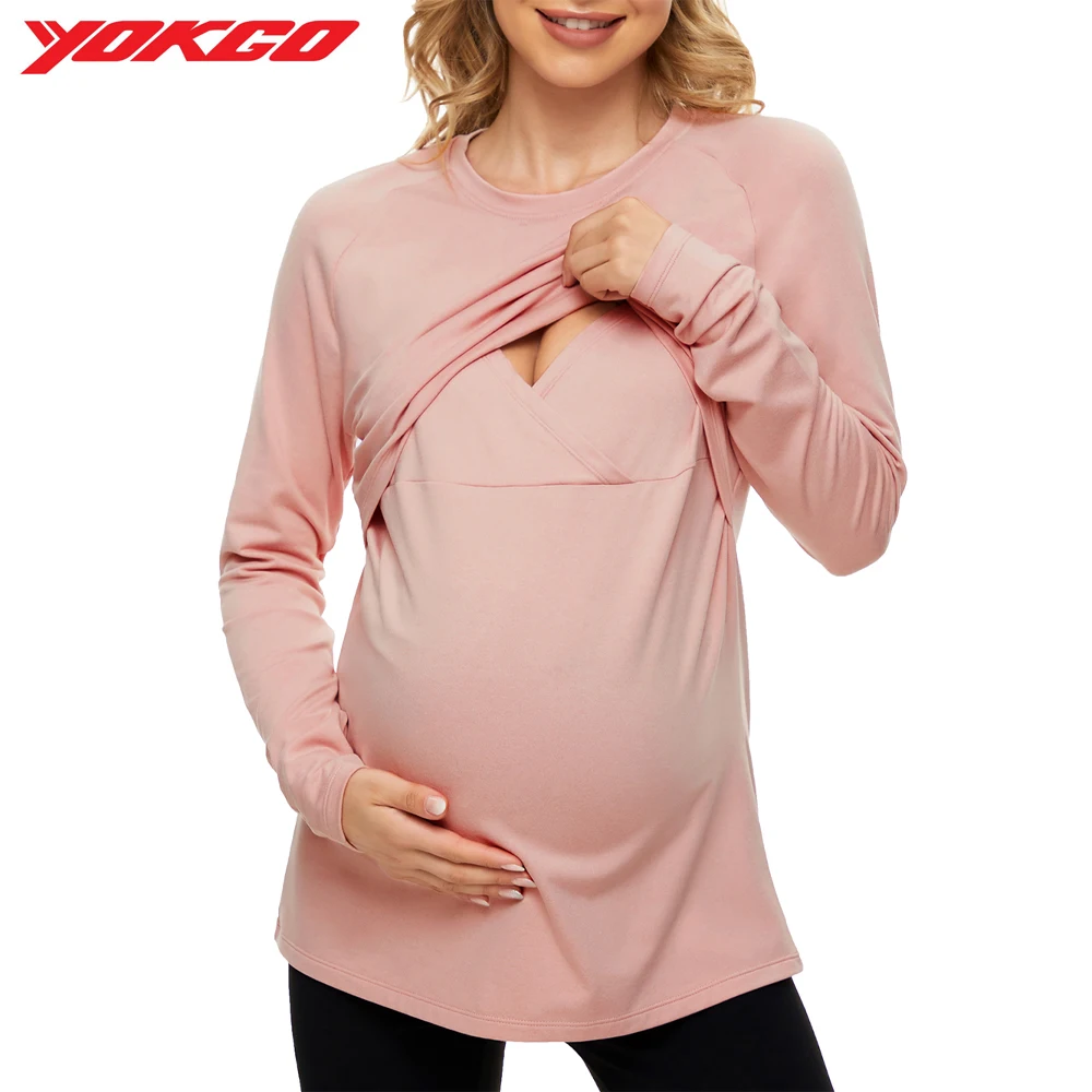 

YOKGO Maternity Nursing Shirts Women Pregnancy Breastfeeding Tops Casual Stretchy Pregnant Mama Clothes