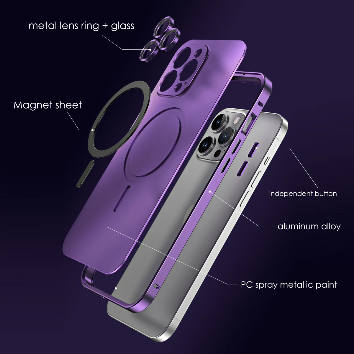 Metal Frame Aluminium Bumper Lens Glass Ring Magnetic Phone Case For iPhone 14 12 13 Pro Max For Magsafe Wireless Charging Cover
Metal Frame Aluminium Bumper Lens Glass Ring Magnetic Phone Case For iPhone 14 12 13 Pro Max For Magsafe Wireless Charging Cover
