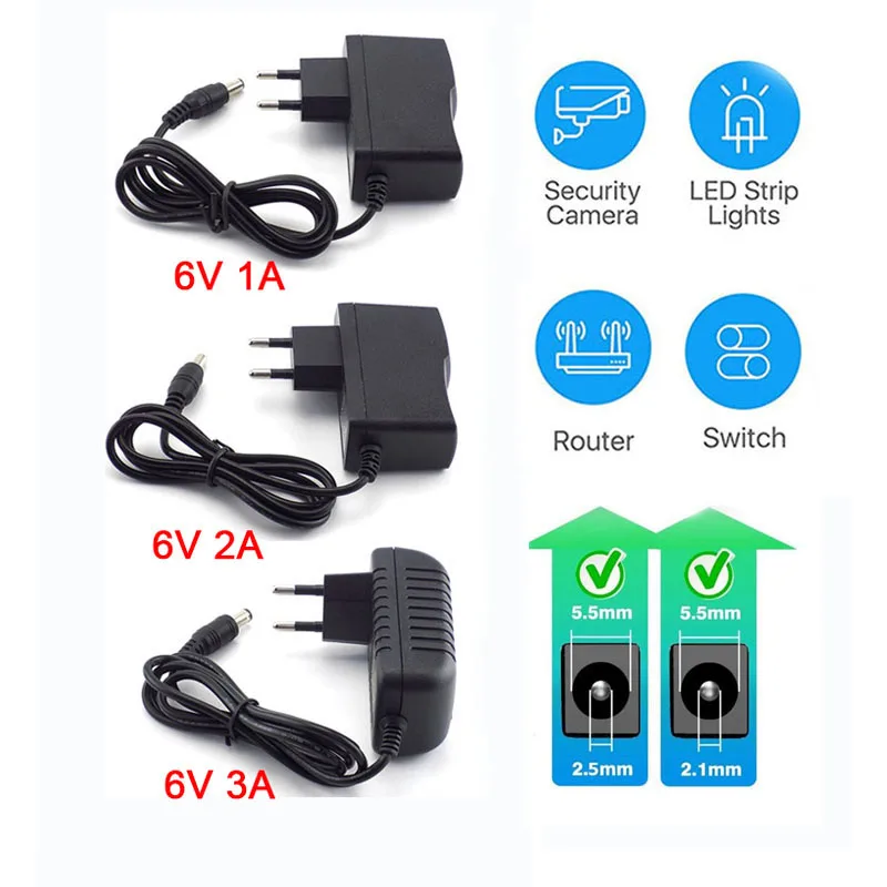 

100-240V AC to DC Power Adapter Supply Unit Charger 6V 1A 2A 3A 5.5mmx2.5mm EU US Plug Adapters for LED Strip