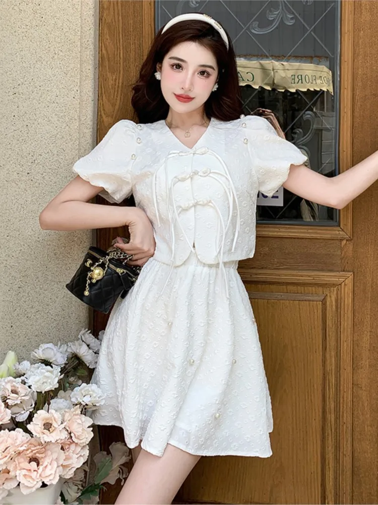 Women Summer Korean Style Elegant Skirt Two 2 Piece Set Single Breasted Short Sleeve Tops & High Waist Mini Skirt
Women Summer Korean Style Elegant Skirt Two 2 Piece Set Single Breasted Short Sleeve Tops & High Waist Mini Skirt