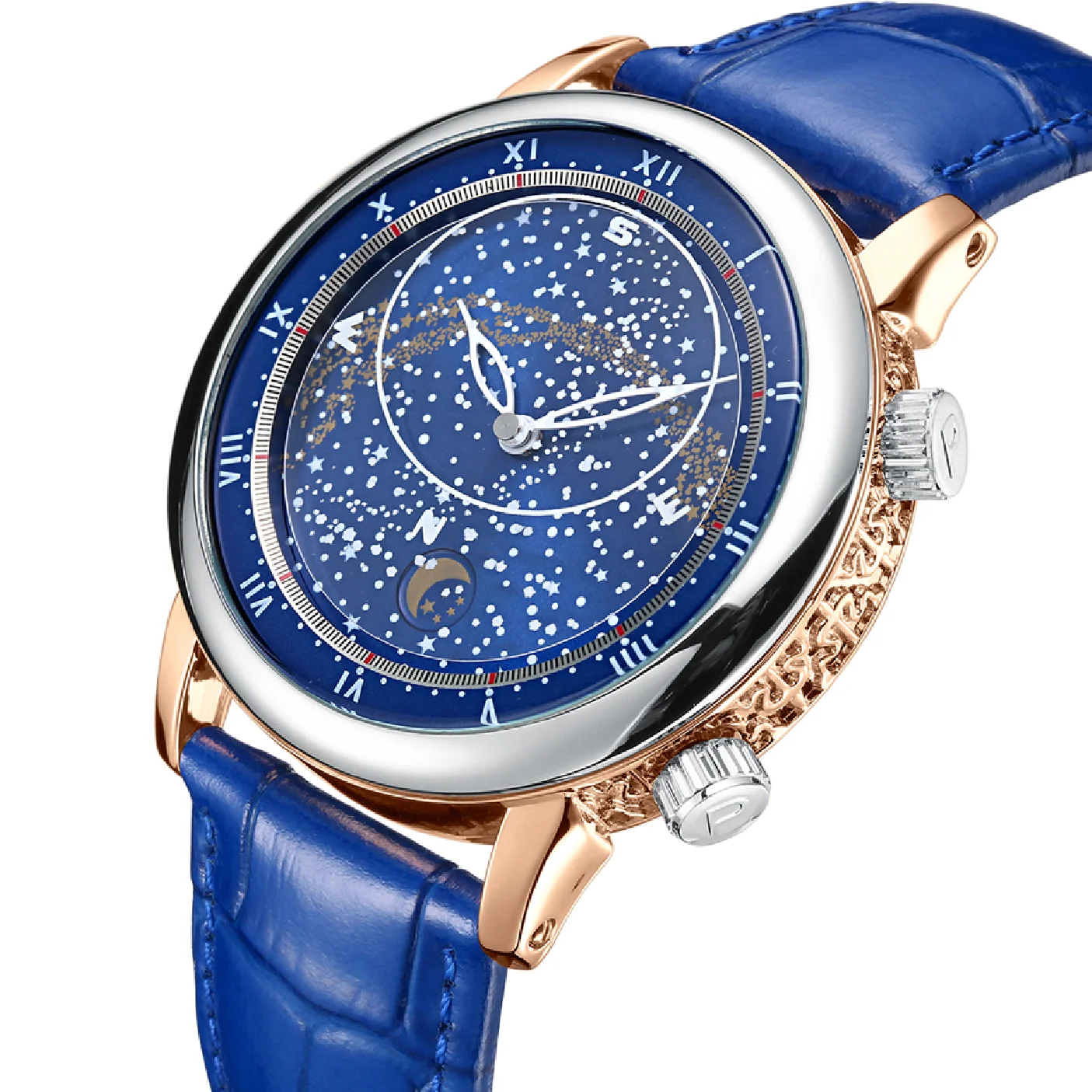Men Automatic Self Wind Mechanical Rose Gold Black Blue Green Leather Strap Luxury Carved Rotating Starry Sky Luminous Watch
Men Automatic Self Wind Mechanical Rose Gold Black Blue Green Leather Strap Luxury Carved Rotating Starry Sky Luminous Watch