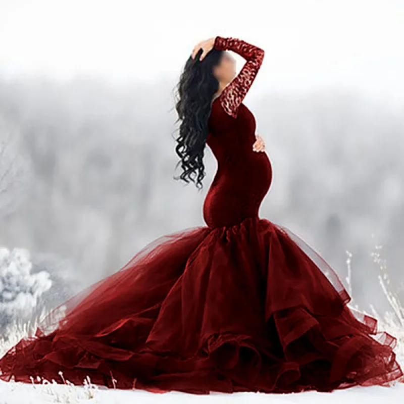 Women Dress Long Sleeve One Shoulder Slim Spring Summer Pregnant Women Fluffy Fishtail Big Swing Mesh Solid Color Mopping Dress
Women Dress Long Sleeve One Shoulder Slim Spring Summer Pregnant Women Fluffy Fishtail Big Swing Mesh Solid Color Mopping Dress